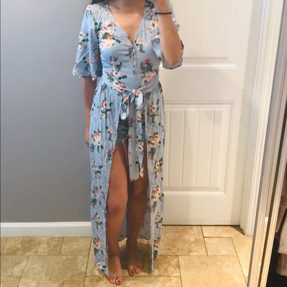 Blue floral romper/maxi dress